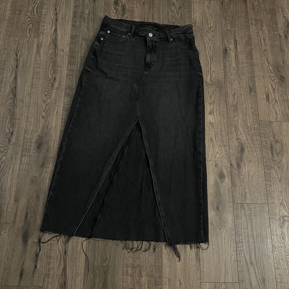 American Eagle Maxi Skirt 12 Charcoal Open Slit Raw Hem